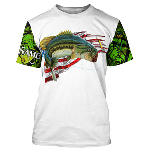 Largemouth Bass Fishing Customize Fishing Shirts American Flag Green Camo Personalized fishing gifts NQS464