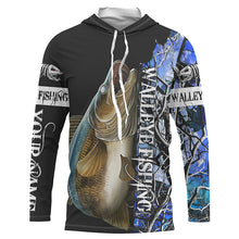 Load image into Gallery viewer, Walleye fishing Blue camo UV protection Customize name long sleeves fishing shirts Adult, kid NQS844