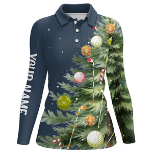 White Women golf polo shirts custom blue Christmas tree shirt for ladies, Christmas golf gifts NQS6601