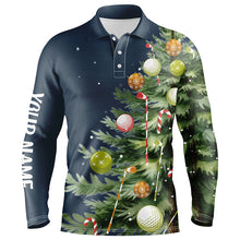 Load image into Gallery viewer, White Mens golf polo shirts custom blue Christmas tree shirt for mens, Christmas golf gifts NQS6601