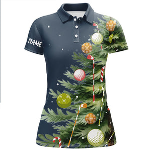 White Women golf polo shirts custom blue Christmas tree shirt for ladies, Christmas golf gifts NQS6601