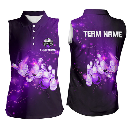 Womens Bowling sleeveless Polo Shirts Custom Purple flashes of lightning thunder team Ladies Jerseys NQS7045