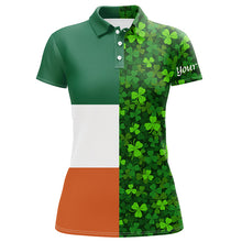 Load image into Gallery viewer, Womens golf polos shirts custom Green clover St Patrick&#39;s Day pattern Ireland flag polos shirts NQS7049