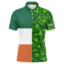 Load image into Gallery viewer, Mens golf polo shirts custom Green clover St Patrick&#39;s Day pattern Ireland flag polos shirts NQS7049