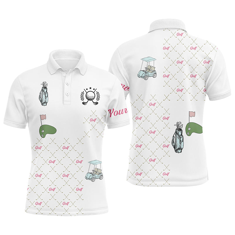 White Mens golf polos shirts custom golf clubs pattern golf shirt, golf shirt for men gift for dad NQS5240