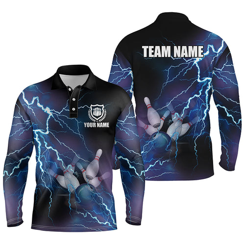 Mens polo bowling shirts Custom blue lightning thunder Bowling Team Jersey, gift for team Bowlers NQS5244