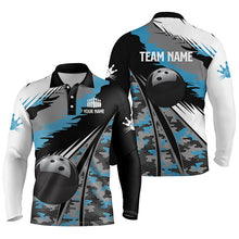 Load image into Gallery viewer, Mens polo bowling shirts Custom black ball blue camo Bowling Team Jersey, gift for Bowlers NQS5247