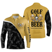 Load image into Gallery viewer, Black Yellow Mens golf polos shirts custom skull golf and beer what else is there, golf shirts for men NQS5250