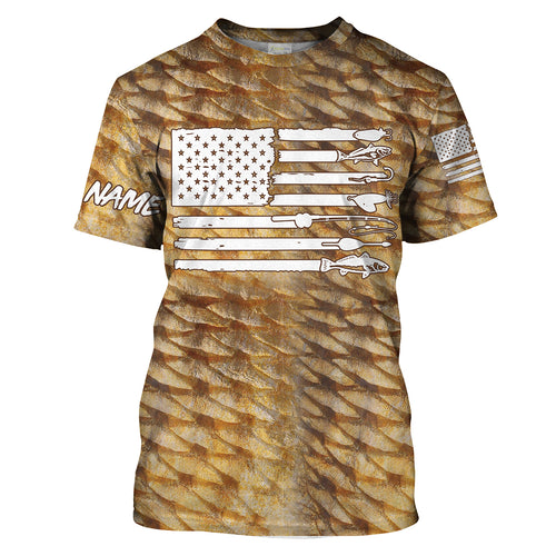 Redfish puppy drum Fishing American flag patriotic Customize Name long sleeves fishing shirts UPF 30+ NQS2220