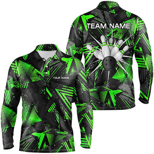 Black green camo Bowling Polo Shirt for Men, Personalized Bowling Team Shirts Jerseys NQS6871