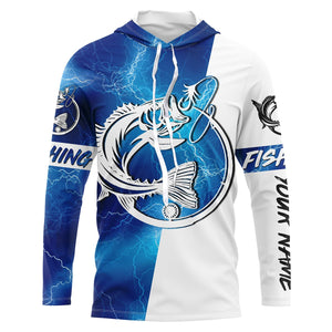 Bass Fishing tattoo blue lightning Customized Name Fishing jerseys performance apparel NQS2644