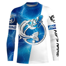 Load image into Gallery viewer, Bass Fishing tattoo blue lightning Customized Name Fishing jerseys performance apparel NQS2644