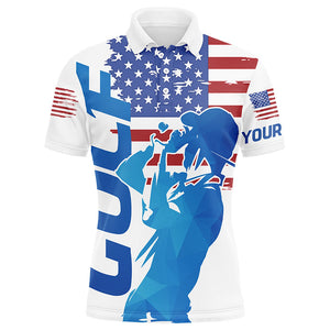 Red, white and blue Mens golf polo shirts custom American flag patriotic golf attire for mens NQS7294