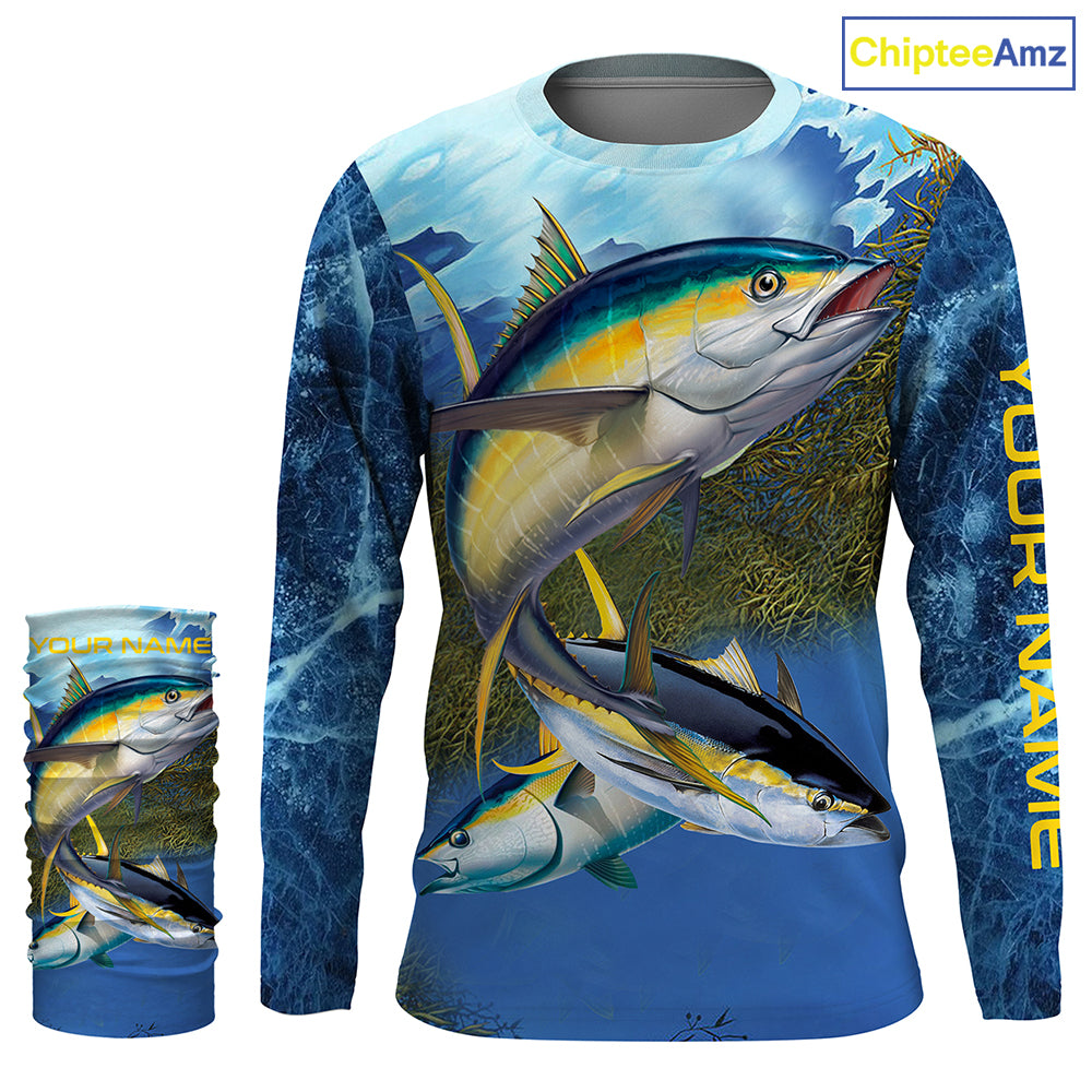 Tuna fishing blue deep sea Custom UPF fishing Shirts jersey, custom fishing shirts with hood NQS3216