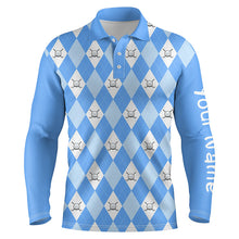 Load image into Gallery viewer, Blue argyle plaid pattern Mens golf polos shirts custom golf shirts for men, personalized golf gifts NQS5258