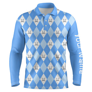 Blue argyle plaid pattern Mens golf polos shirts custom golf shirts for men, personalized golf gifts NQS5258