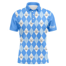 Load image into Gallery viewer, Blue argyle plaid pattern Mens golf polos shirts custom golf shirts for men, personalized golf gifts NQS5258