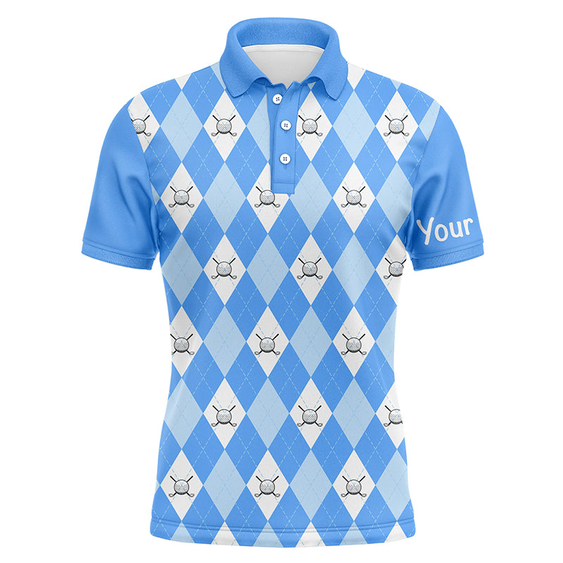 Blue argyle plaid pattern Mens golf polos shirts custom golf shirts for men, personalized golf gifts NQS5258