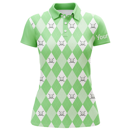 Green argyle plaid pattern Womens golf polos shirts custom golf shirts for women, ladies golf polo NQS5259