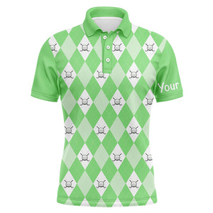 Green argyle plaid pattern Mens golf polos shirts custom golf shirts for men, personalized golf gifts NQS5259