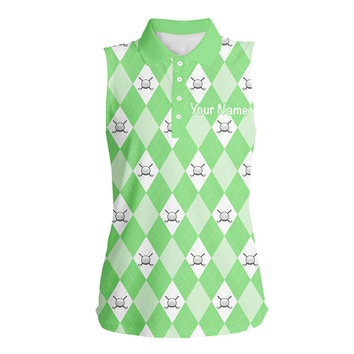 Green argyle plaid pattern Women sleeveless polo shirt  custom golf shirts for women, ladies golf polo NQS5259