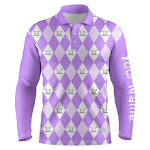 Load image into Gallery viewer, Purple argyle plaid pattern Mens golf polos shirts custom golf shirts for men, personalized golf gifts NQS5260