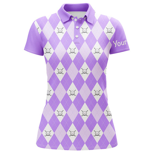 Purple argyle plaid pattern Womens golf polos shirts custom golf shirts for women, ladies golf polo NQS5260