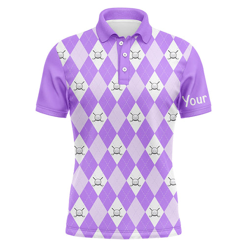 Purple argyle plaid pattern Mens golf polos shirts custom golf shirts for men, personalized golf gifts NQS5260