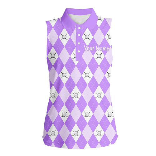 Purple argyle plaid pattern Women sleeveless polo shirt  custom golf shirt for women, ladies golf polo NQS5260