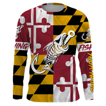 Load image into Gallery viewer, MD Fishing Custom Maryland Flag Fish hook skull Custom sun protection fishing shirts for men, women NQS3318