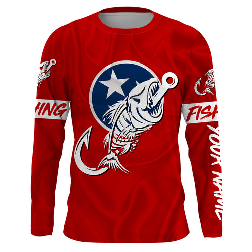 TN Fishing Custom Tennessee Flag Fish hook skull Custom sun protection fishing shirts for men, women NQS3320