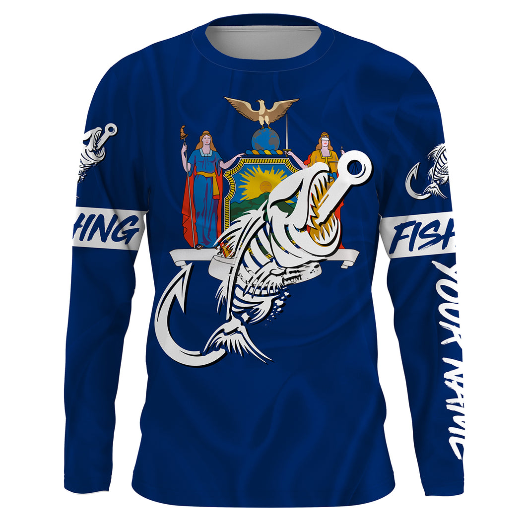 NY Fishing Custom New York Flag Fish hook skull Custom sun protection fishing shirts for men, women NQS3322