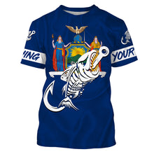 Load image into Gallery viewer, NY Fishing Custom New York Flag Fish hook skull Custom sun protection fishing shirts for men, women NQS3322