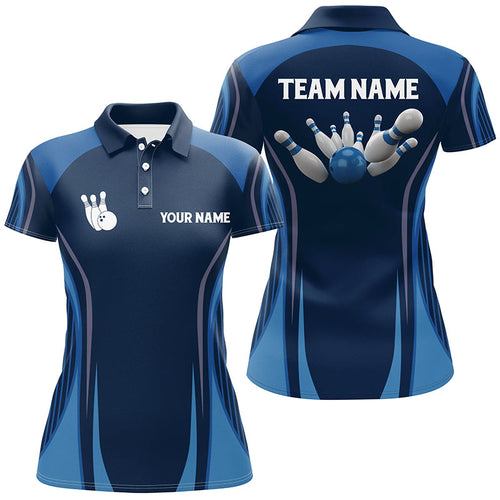 Bowling polo shirts for women Custom bowling ball and pins blue vintage Bowling Team Jerseys NQS6391