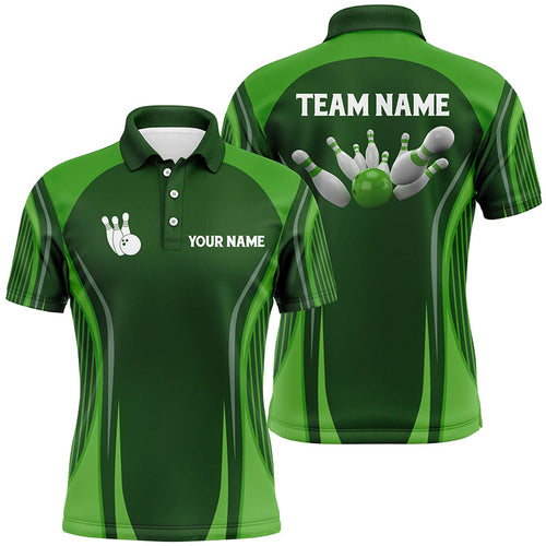 Bowling polo shirts for men Custom bowling ball and pins green vintage Bowling Team Jerseys NQS6392