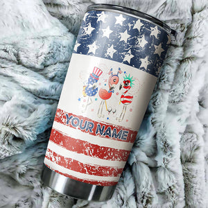 American flag flamingo tumbler Custom name Stainless Steel Tumbler Cup - personalized golf gifts NQS6398