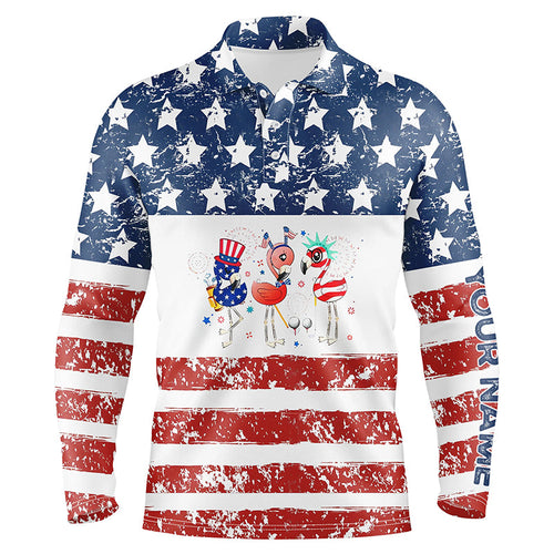 Funny American flag Flamingo mens golf polo shirts custom mens patriotic polo shirts, golfing gifts NQS6399