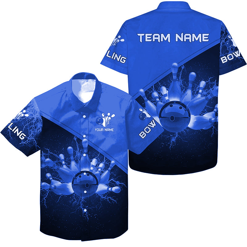 Bowling Hawaiian shirt Custom blue lightning thunder Bowling Team Jersey, gift for team Bowlers NQS6620