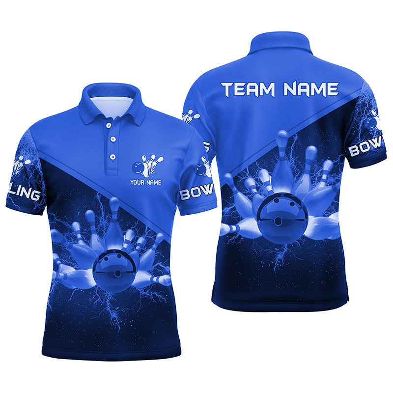 Mens polo bowling shirts Custom blue lightning thunder Bowling Team Jersey, gift for team Bowlers NQS6620
