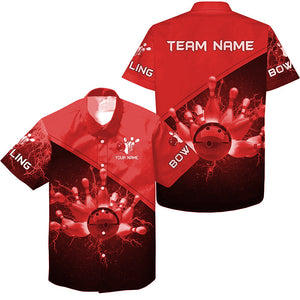 Bowling Hawaiian shirt Custom red lightning thunder Bowling Team Jersey, gift for team Bowlers NQS6622