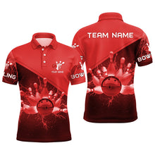 Load image into Gallery viewer, Mens polo bowling shirts Custom red lightning thunder Bowling Team Jersey, gift for team Bowlers NQS6622