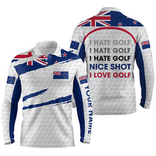 Load image into Gallery viewer, Mens golf polo shirts New Zealand flag patriot custom name I hate golf nice shot I love golf NQS4365