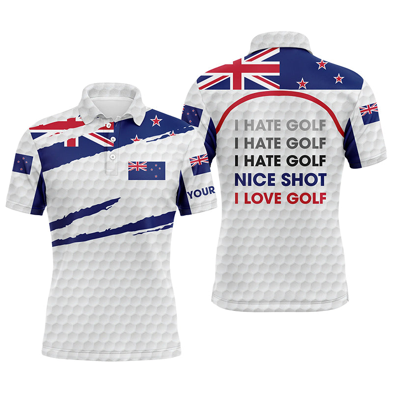 Mens golf polo shirts New Zealand flag patriot custom name I hate golf nice shot I love golf NQS4365