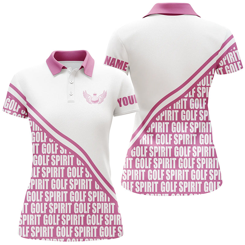 Women golf polo shirts custom name golf spirit pink pattern golf shirts for women, ladies golf top NQS4732