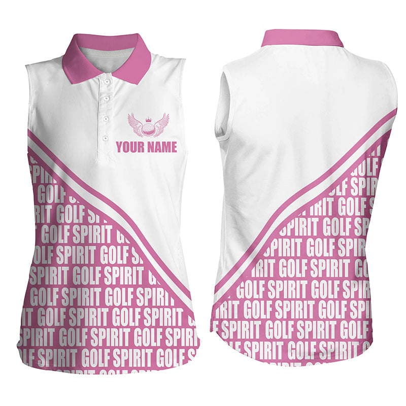 Women sleeveless polo shirts custom name pink pattern golf shirts for women, ladies golf top NQS4732