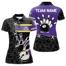 Load image into Gallery viewer, Bowling camo polo shirt for women Custom Team bowling league jerseys, gift for girl bowlers | Purple NQS7306