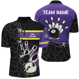 Bowling camo  Quarter Zip shirt for men Custom Team bowling league jerseys, gift for bowlers | Purple NQS7306