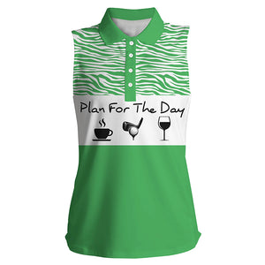 Funny Women's sleeveless golf polo shirt plan for the day coffee golf wine, golf gift for women NQS3479