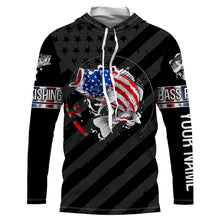 Load image into Gallery viewer, Largemouth Bass fishing American flag performance UV protection custom name long Sleeve fishing shirts NQS3619