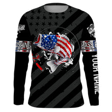 Load image into Gallery viewer, Largemouth Bass fishing American flag performance UV protection custom name long Sleeve fishing shirts NQS3619